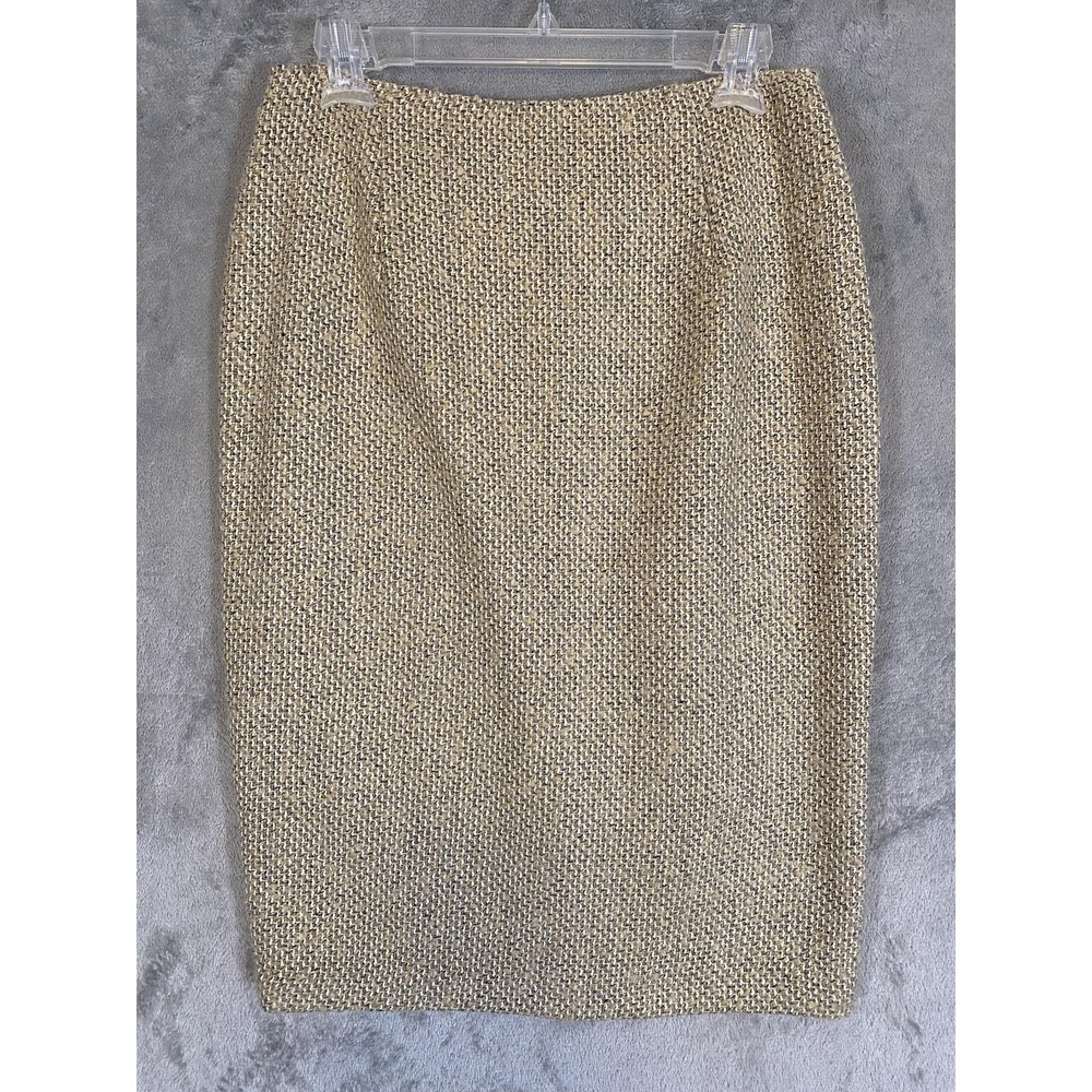 New York & Company Skirt Women 6 Beige Gold Tweed Boucle Pencil Lined Career NWT - Picture 1 of 9